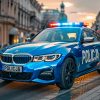 Польская полицейская машина марки BMW на улице вечернего города визуализация