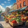 Уличный рынок овощей и фруктов в Польше визуализация