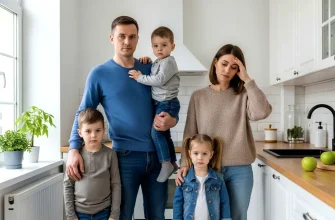 Грустная семья на кухне