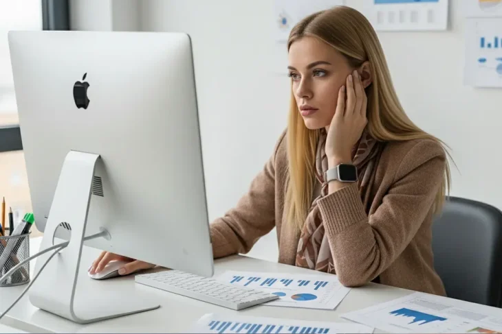 Молодая женщина за рабочим столом в офисе